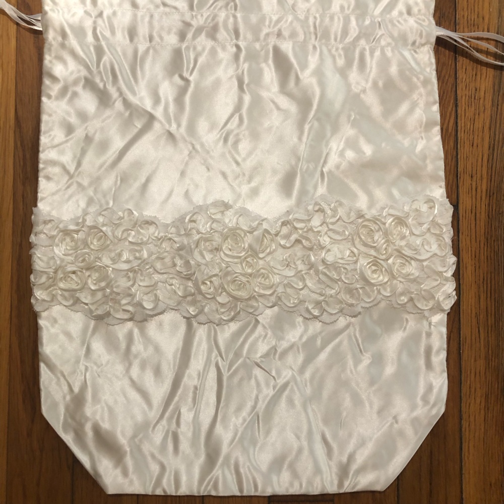 Large Satin Bag with Embroidery Flowers Wedding/Christening/Ceremony
